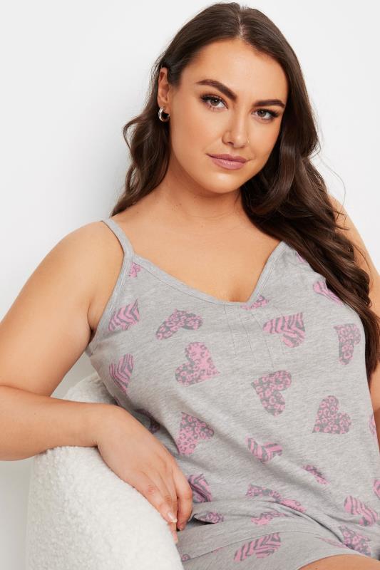 YOURS 4 PACK Plus Size Grey Love Heart Print Pyjama Set | Yours Clothing 9