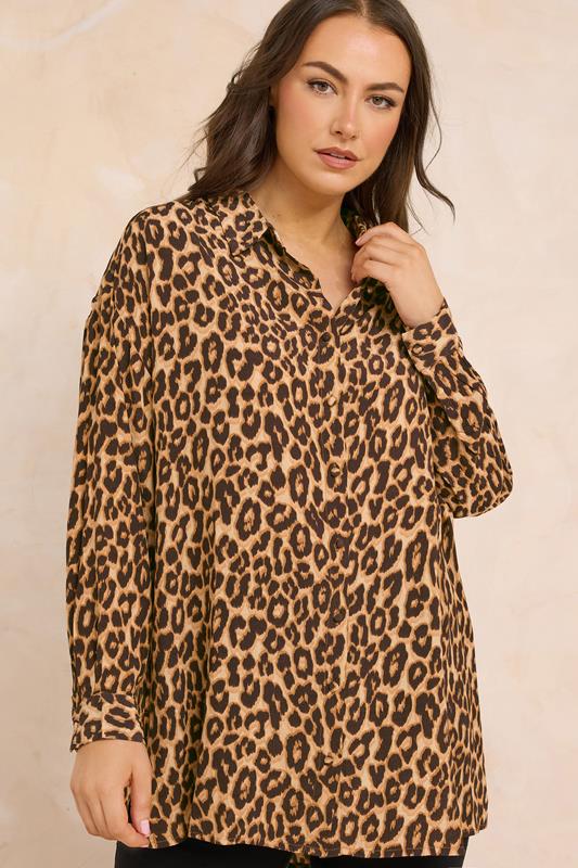 Plus Size  EVANS Curve Brown Woven Leopard Print Shirt