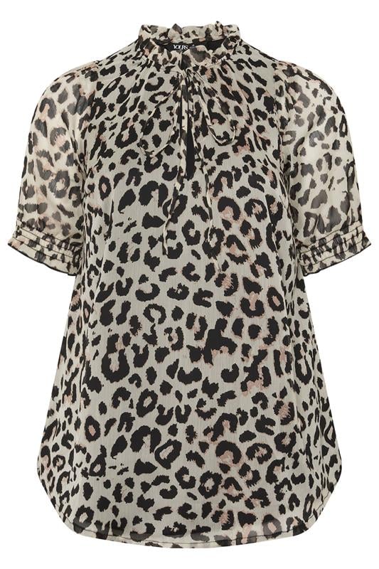 YOURS Plus Size White Leopard Frill Neck Blouse | Yours Clothing 5