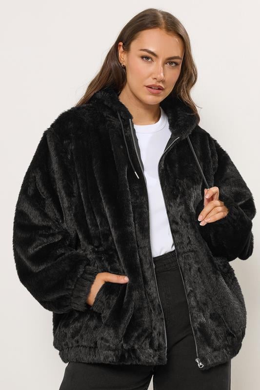 YOURS Curve Black Faux Fur Hooded Jacket