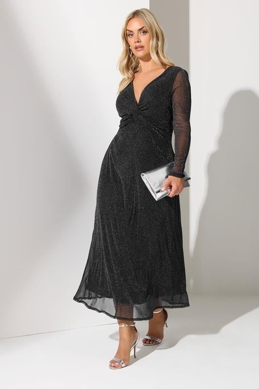  YOURS LONDON Curve Black Metallic Twist Front Maxi Dress