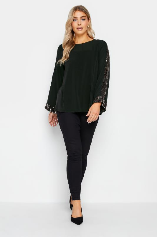 M&Co Black Sequin Trim Long Sleeve Top | M&Co 5