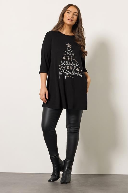 EVANS Plus Size Black Sequin Christmas Tree Top | Evans 1