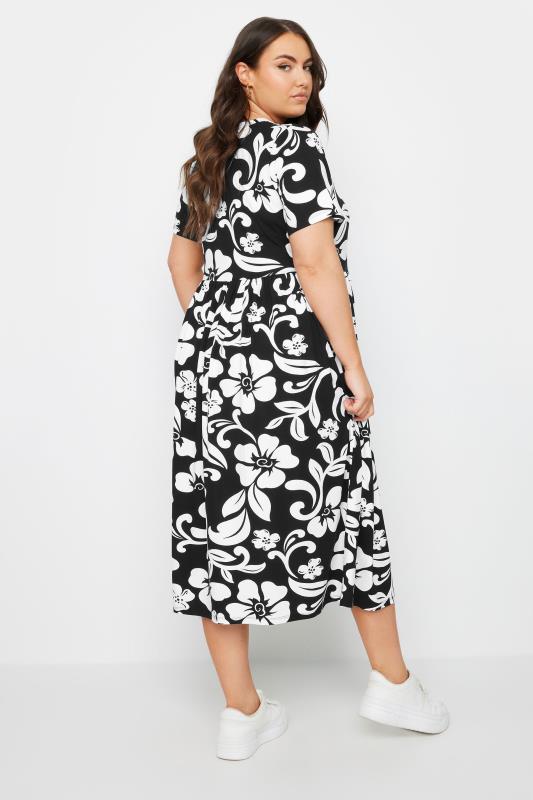 YOURS Plus Size Black & White Abstract Floral Print Smock Dress | Yours Clothing 3