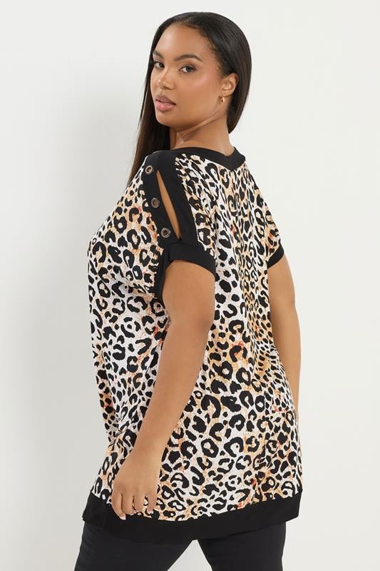 YOURS Plus Size Black Leopard Print Eyelet Top | Yours Clothing 2