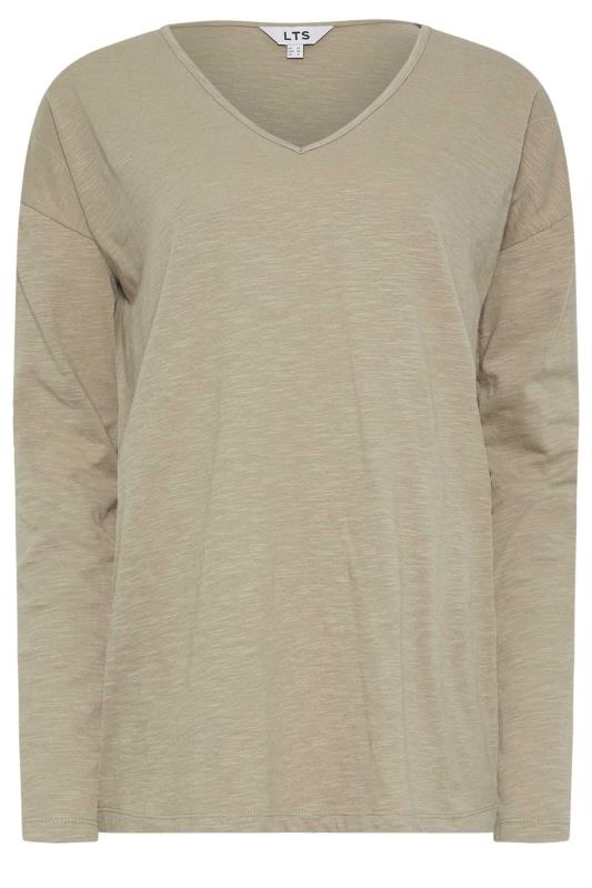 LTS Tall Natural Brown V-Neck Long Sleeve Cotton T-Shirt | Long Tall Sally 5