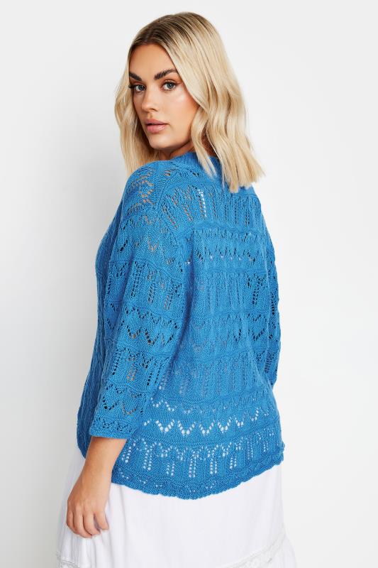 YOURS Plus Size Blue Crochet Tie Front Shrug | Yours Clothing 1