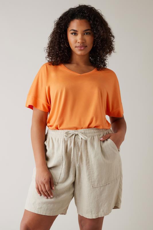 Plus Size  EVANS Curve Orange V-Neck Modal Rich T-Shirt