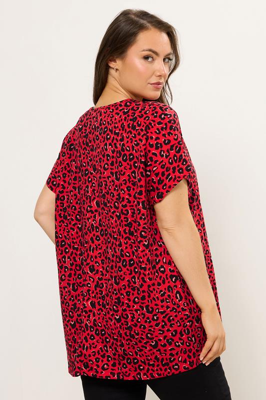 YOURS Plus Size Red Leopard Drop Shoulder Top | Yours Clothing 2