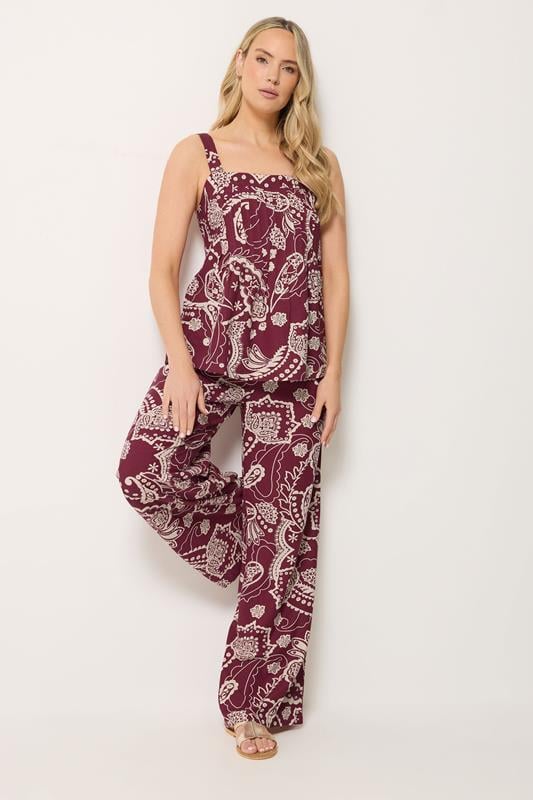 LTS Tall Set Berry Red Paisley Linen Vest Top & Wide leg Trousers