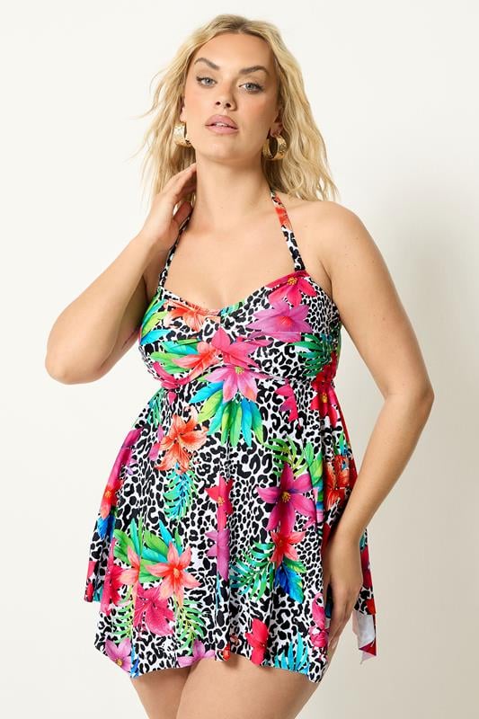 YOURS Plus Size Black Animal Floral Tankini Top | Yours Clothing 4