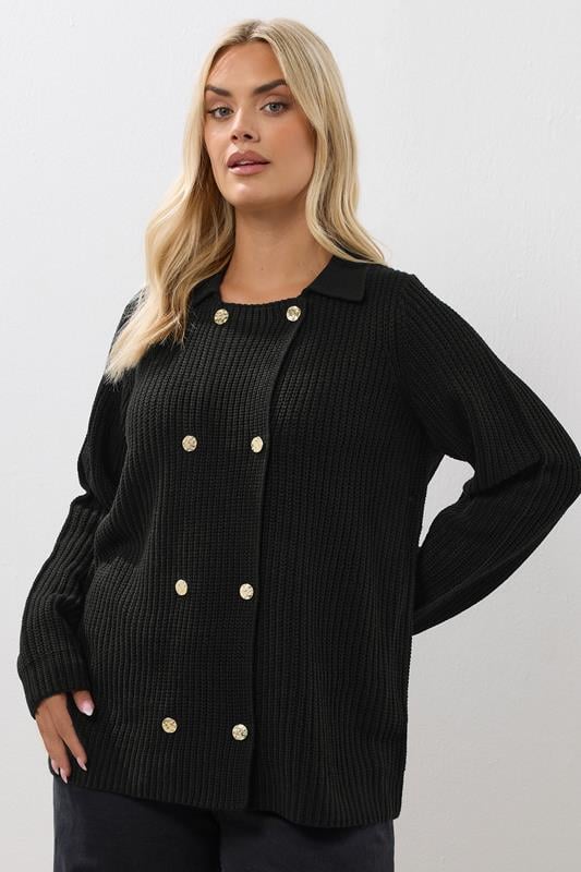  YOURS Curve Black Double Breasted Cardigan