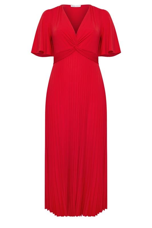YOURS LONDON Plus Size Red Knot Pleated Maxi Dress | Yours Clothing 5
