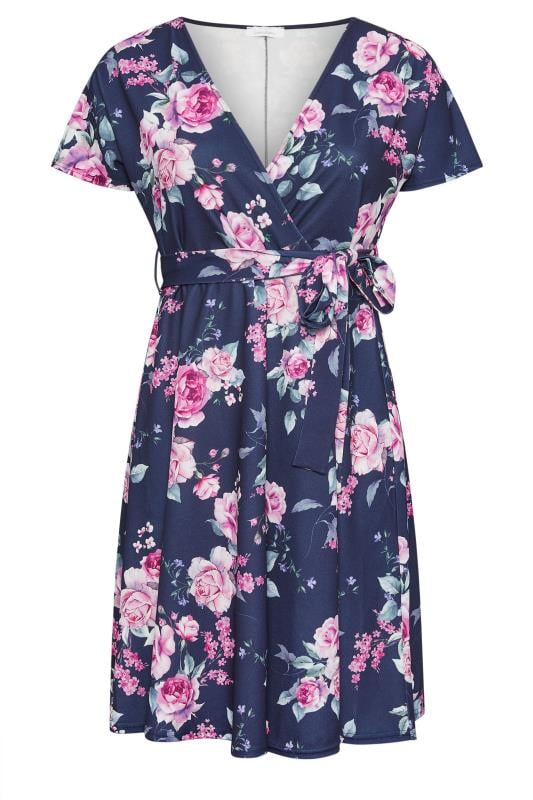 YOURS LONDON Plus Size Navy Blue Floral Wrap Dress | Yours Clothing 5