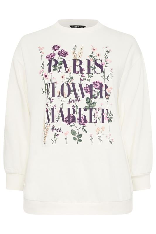 YOURS Plus Size White 'Paris Flower Market' Floral Sweatshirt | Yours Clothing 5