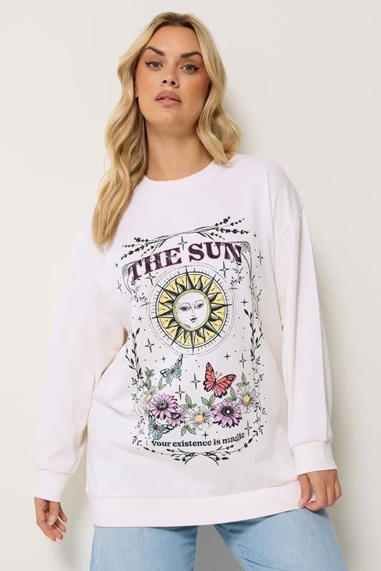 YOURS Curve Ivory White Floral Sun Graphic Sweatshirt