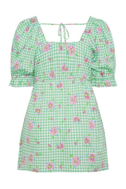 LIMITED COLLECTION Plus Size Green Gingham Floral Puff Sleeve Peplum Top | Yours Clothing 6