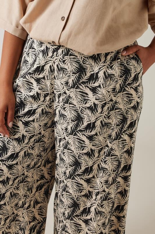 EVANS Plus Size Natural Brown Leaf Print Linen Culottes | Evans  4