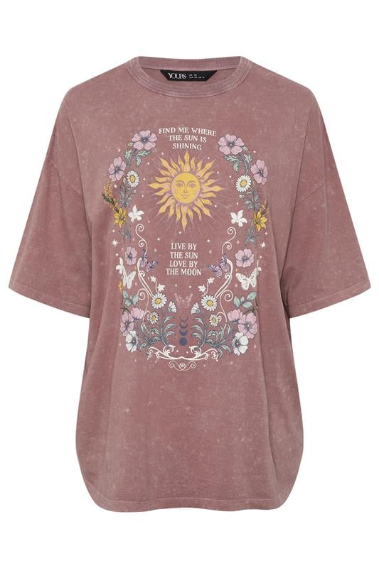 YOURS Plus Size Pink Floral & Sun Graphic Boxy T-Shirt | Yours Clothing 6