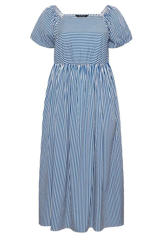 LIMITED COLLECTION Plus Size Blue Stripe Puff Sleeve Dress | Yours Clothing 5