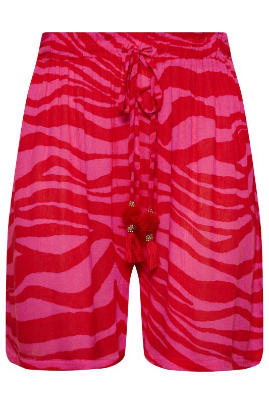 YOURS Plus Size Pink Animal Print Tassel Beach Shorts | Yours Clothing 6
