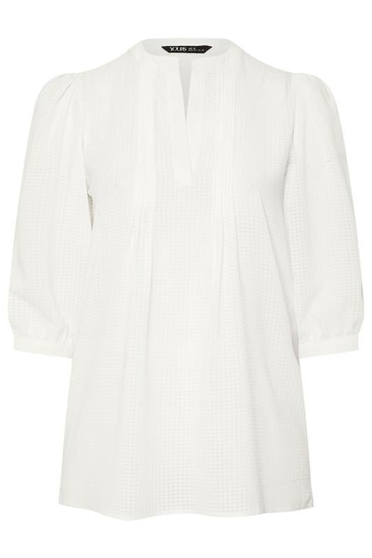 YOURS Plus Size White Woven Check Pintuck Blouse | Yours Clothing 5
