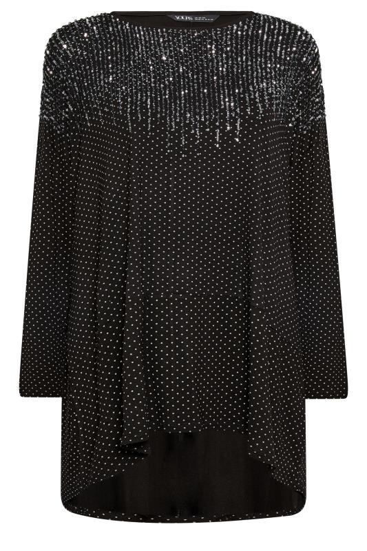 YOURS Plus Size Black Sequin Embellished Long Sleeve Top | Yours Clothing 5