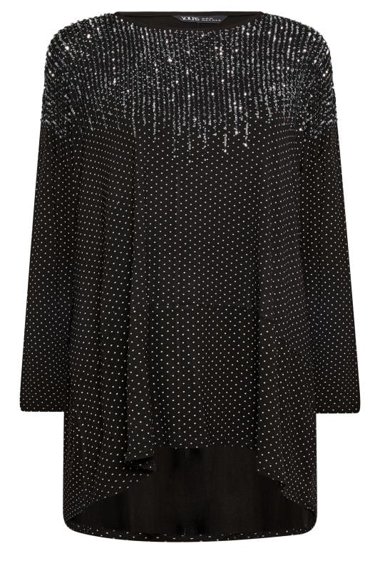 YOURS Plus Size Black Sequin Embellished Long Sleeve Top | Yours Clothing 5