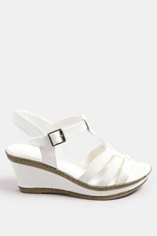White Faux Leather T-Bar Wedge Sandals In Wide E Fit & Extra Wide EEE Fit | Yours Clothing 3
