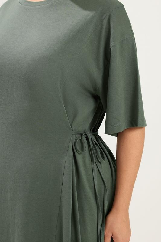 YOURS Plus Size Khaki Green Front Tie Midi Dress | Yours Clothing 4