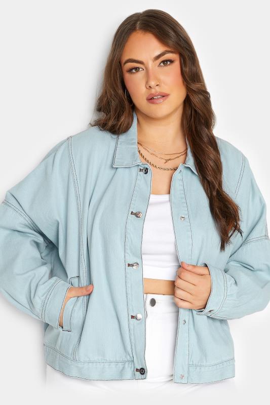 YOURS Curve Plus Size Light Blue Oversized Denim Jacket | Yours Clothing  3