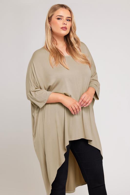 YOURS LONDON Plus Size Natural Brown Dipped Hem Longline Tunic | Yours Clothing 1