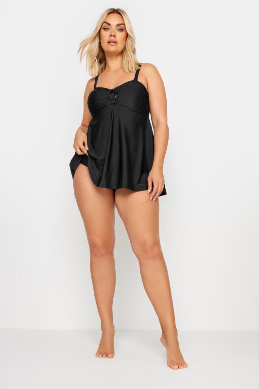 YOURS Plus Size Black Buckle Front Tummy Control Swim Dress | Yours Clothing 3