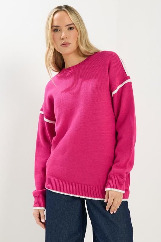  LTS Tall Hot Pink Piped Crew Neck Jumper