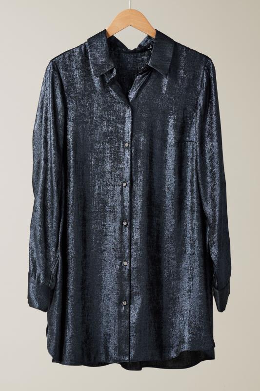 EVANS Plus Size Navy Blue Satin Long Sleeve Shirt | Evans  5