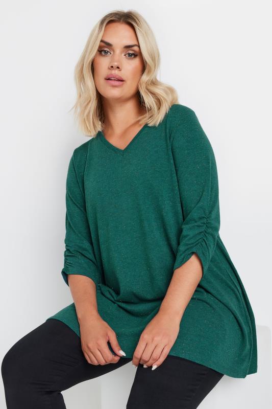 YOURS Plus Size Green Metallic Top | Yours Clothing 2