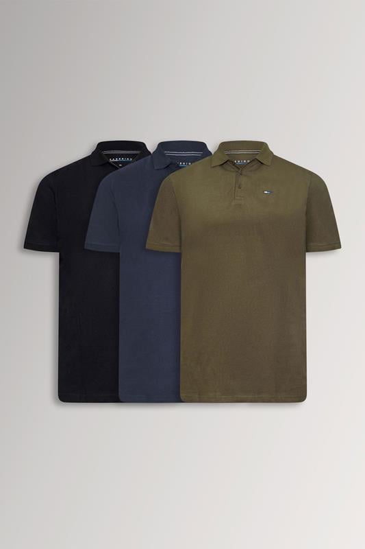 BadRhino Big & Tall Black/Navy Blue/Khaki Green 3 Pack Core Polo Shirts