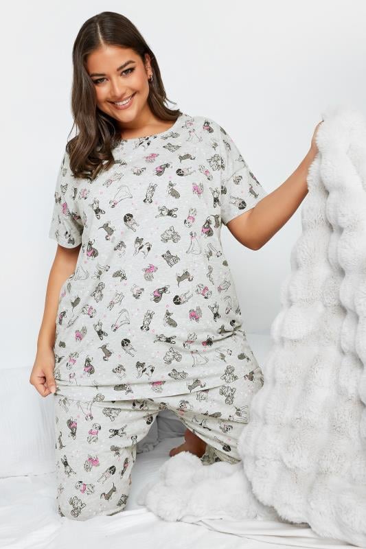 YOURS Plus Size Grey Dog Print Pyjama Set | Yours Clothing 1