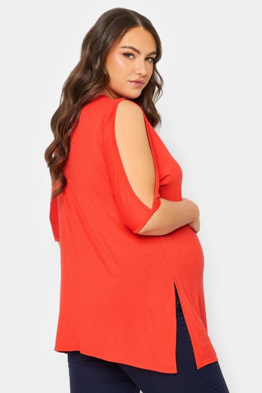 BUMP IT UP MATERNITY Plus Size Orange Cold Shoulder Split Hem Top | Yours Clothing 3