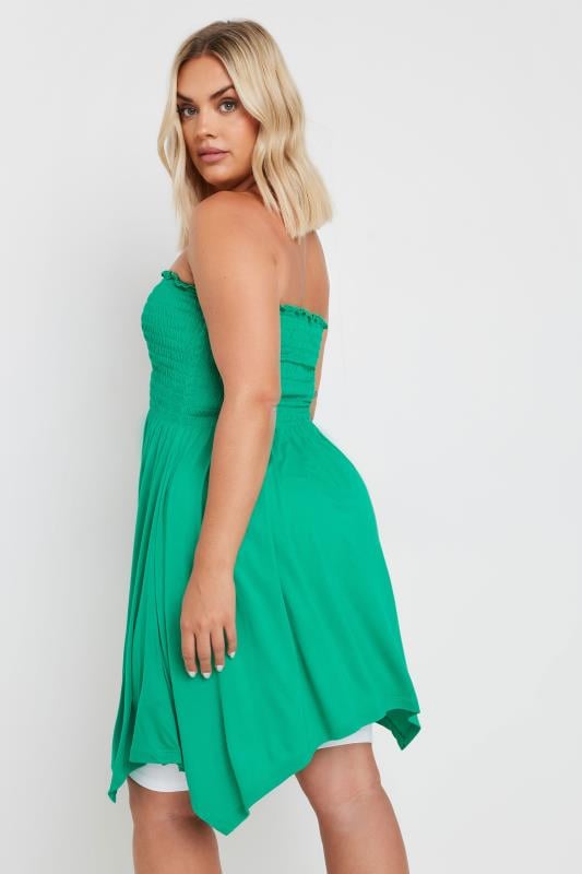 YOURS Plus Size Green Shirred Bandeau Longline Top | Yours Clothing 3