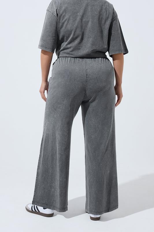 LIMITED COLLECTION Plus Size Grey Acid Wash Wide Leg Trousers | Yours Clothing 2