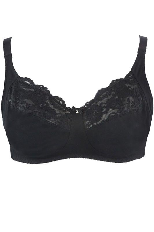  YOURS Curve Black Cotton Lace Trim Non-Padded Non-Wired Bralette