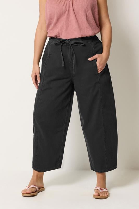 YOURS Curve Washed Black Crop Barrel Jeans