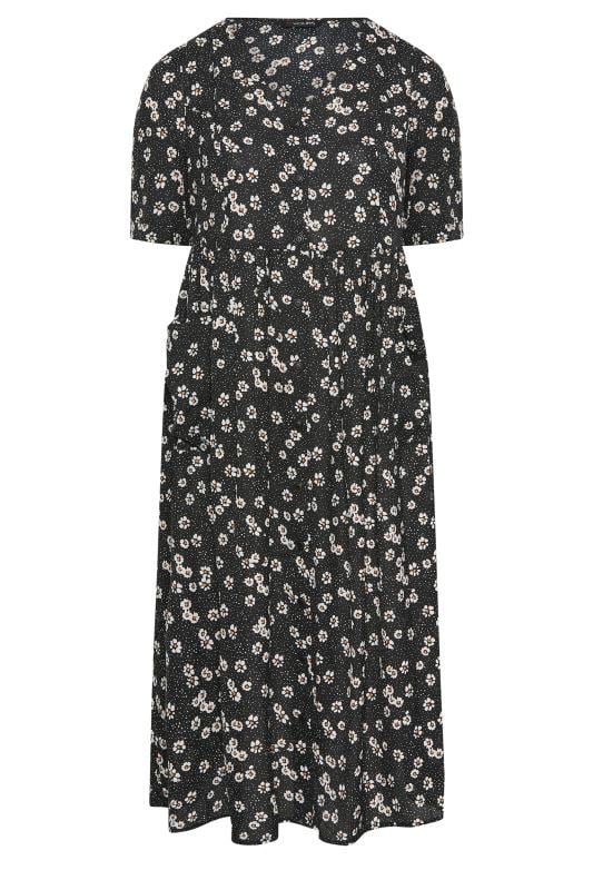 YOURS Plus Size Black Daisy Print Smock Dress | Yours Clothing 6