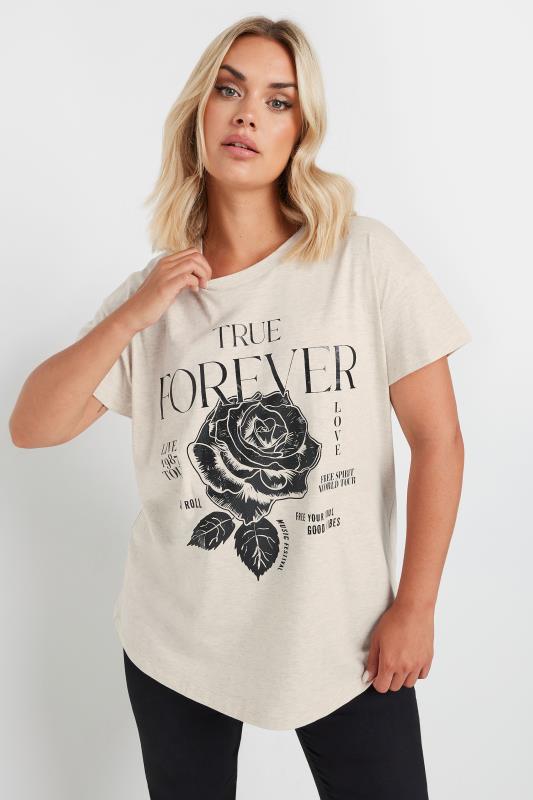 YOURS Plus Size Natural Brown 'True Forever' Slogan Top | Yours Clothing 3