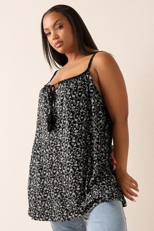  YOURS Curve Black Floral Tie Vest Top
