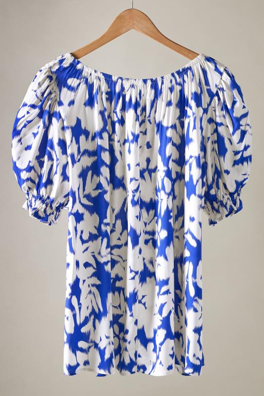 EVANS Plus Size Blue Floral Blur Print Tie Front Top | Evans 6
