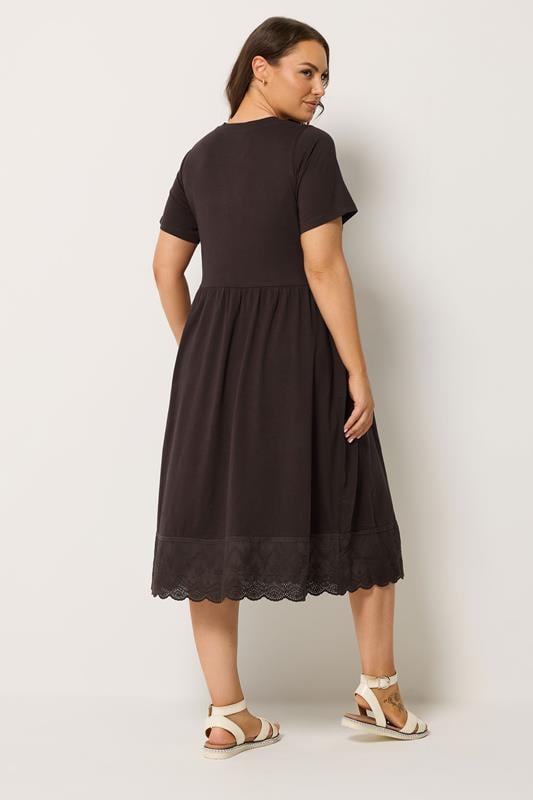 YOURS Plus Size Chocolate Brown Broderie Anglaise Trim Dress | Yours Clothing 2