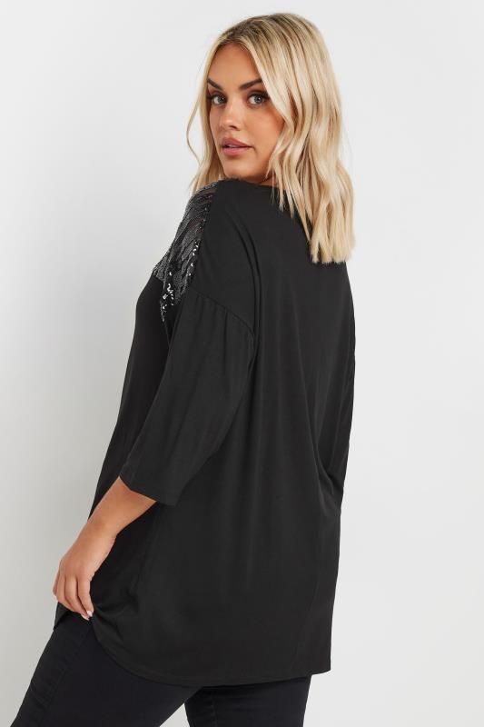 YOURS Plus Size Black Sequin Mesh Top | Yours Clothing 3