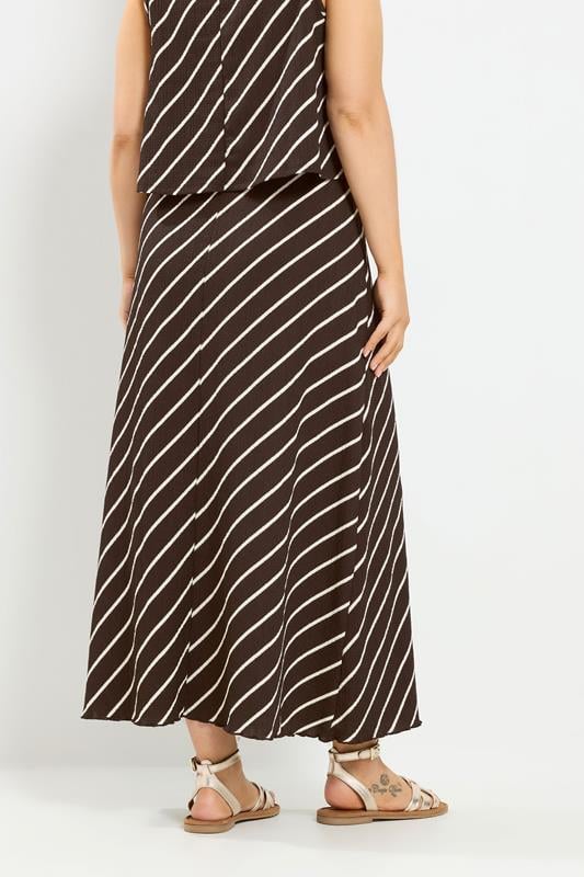 YOURS Plus Size Chocolate Brown Stripe Maxi Skirt | Yours Clothing 2